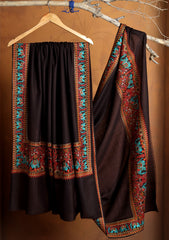 Pashmina Embroidered Border Shawl D#203 - Chocolate