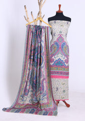 Winter - Riwaj - Printed Pashmina - 3 Pcs Suit - D#01 - P White