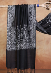 Pashmina Ari Work Jaaldar Scarf D#13 - Black