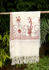 Pashmina Kashmiri Work Scarf D - 13 - Off White
