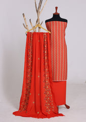 Winter - Riwaj - Printed Cotray Suit - Wool Shawl - D#13 - Red