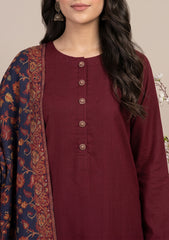 Winter - Riwaj - Pashmina Kani Jamawar 3 Pcs Suit - D#02 - Maroon