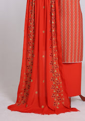 Winter - Riwaj - Printed Cotray Suit - Wool Shawl - D#13 - Red