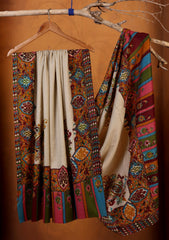 Pashmina Qalamkari Needle Work Shawl D#04 - Mustard