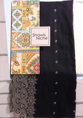 Embroidered Lawn Summer Shawl D#70 - Black