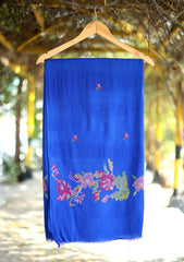 Pashmina Wool Needle Work Shawl D - 23 - R Blue