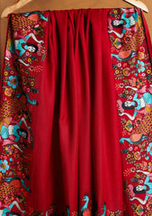 Pashmina Embroidered Border Shawl D#213 - Red