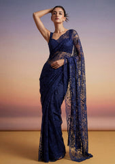Formals - Chantilly Lace Saree - Navy Blue