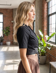 Pret - Moven - Cotton Collar tie Top - Black