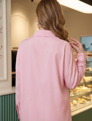 Pret - Moven - Shirt with Floral Embroidery and Stone Work Details - Pink