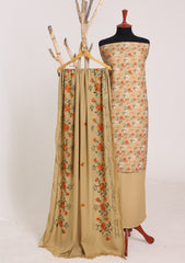 Winter - Riwaj - Printed Cotray Suit - Wool Shawl - D#11 - G Brown