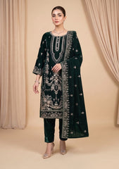 Winter - Riwaj - Fancy Embroidered Velvet Suit - D#651 - D Green