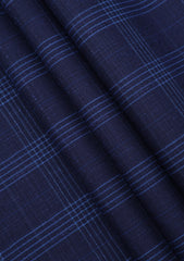 Scabal Taomina Super Fine Merino 230 Gr Check Wool Suiting - Burnt Blue