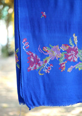 Pashmina Wool Needle Work Shawl D - 23 - R Blue