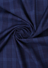 Scabal Taomina Super Fine Merino 230 Gr Check Wool Suiting - Burnt Blue