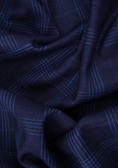 Scabal Taomina Super Fine Merino 230 Gr Check Wool Suiting - Burnt Blue
