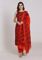 Winter - Riwaj - Printed Cotray Suit - Wool Shawl - D#12 - T Red