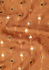 Elite Men Embroidered Sequence Selvage Raw Silk Fabric - L Mustard