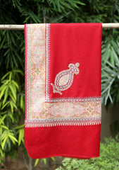 Pashmina Emb Palu Border Shawl D - 15 - Red