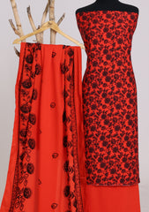 Winter - Riwaj - Printed Cotray Suit - Wool Shawl - D#12 - T Red