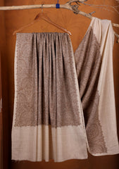 Pashmina Embroidered Jaaldar Shawl D#08 - Fawn