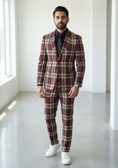 Dechamps Suiting Selvage Check Wool Fabric - G Maroon