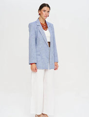 Pret - Moven - Linen Blend Lined Blue Women's Blazer Jacket