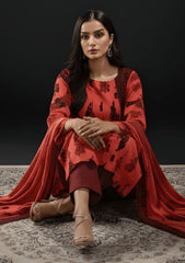 Winter - Riwaj - Printed Velvet Suit - Palachi Dupatta - D#03 - Orange