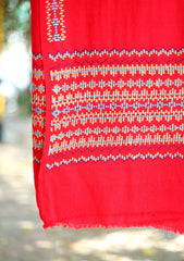 Pashmina Wool Needle Work Shawl D - 22 - Red