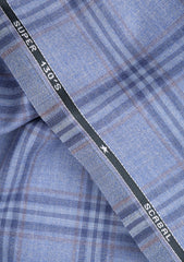 Scabal Super 130's Mosaic Wool Check Suiting - Light Blue