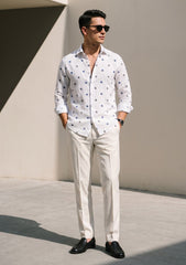 Elite Men Compact Yarn Selvage Cotton & Jacquard Fabric - G White