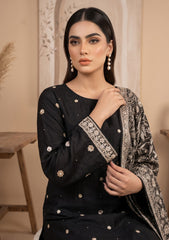 Winter - Fancy Silk Embroidered - 3 Pcs Suit - D#05 - Black