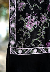 Pashmina Wool Embroidered Shawl D - 02 - Black