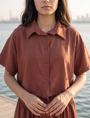 Pret - Moven - Button Up And Gathered Set - Chocolate