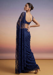 Formals - Chantilly Lace Saree - Navy Blue