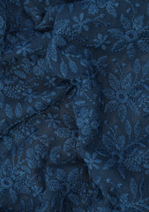 Elite Men Embroidered Selvage Crinkle Chiffon Fabric - F Blue