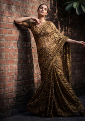 Fancy Chantilly Lace Saree - Deep Golden