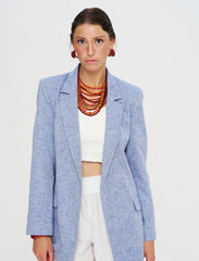 Pret - Moven - Linen Blend Lined Blue Women's Blazer Jacket