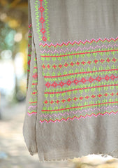 Pashmina Wool Needle Work Shawl D - 35 - Grey
