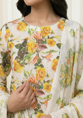 Lawn - Rubaaiyat - Chikankari 26 - Silk Dupatta - D#02 - Y White