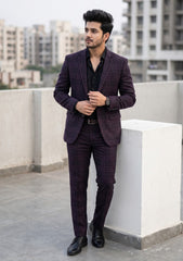 Dechamps Suiting Selvage Check Wool Fabric - D Purple