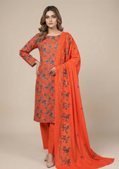 Winter - Riwaj - Printed Cotray Suit - Wool Shawl - D#04 - Red