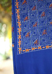 Pashmina Wool Needle Work Shawl D - 03 - R Blue