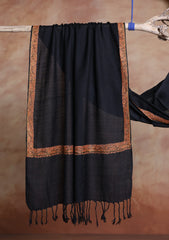 Pashmina Kashmiri Border Scarf D#30 - Black