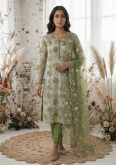 Formals - Riwaj - Fancy Net - 2 Pcs Suit - D#01 - Mehndi