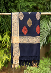 Embroidered Wool Shawl D - 63 - N Blue