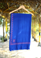 Pashmina Wool Needle Work Shawl D - 24 - R Blue