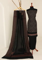 Winter - Riwaj - Pashmina Embroidered Suit - Premium 25 - D#01 - Black