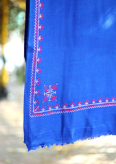 Pashmina Wool Needle Work Shawl D - 24 - R Blue