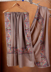 Pashmina Embroidered Border Shawl D#03 - L Brown